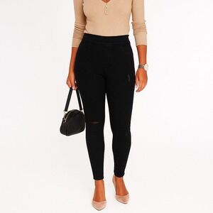 SPANX Black Distressed Denim Jeggings Skinny Leg Pull On‎ Elastic Waist Small